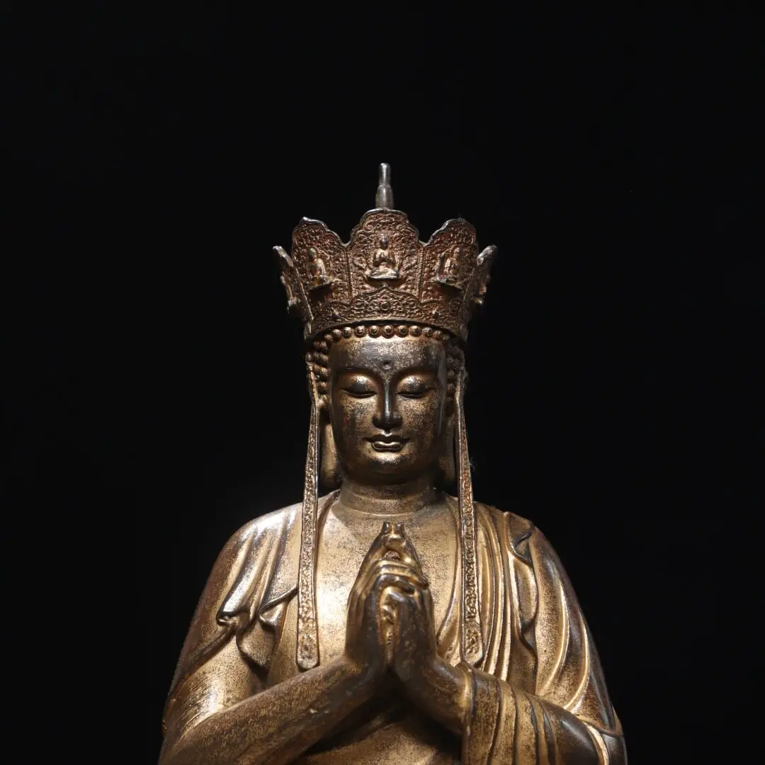 Ksitigarbha Bodhisattva Brass Gold Plated Antique Copper Tibetan Buddha Statue Home Temple Desk Decorative Figurine