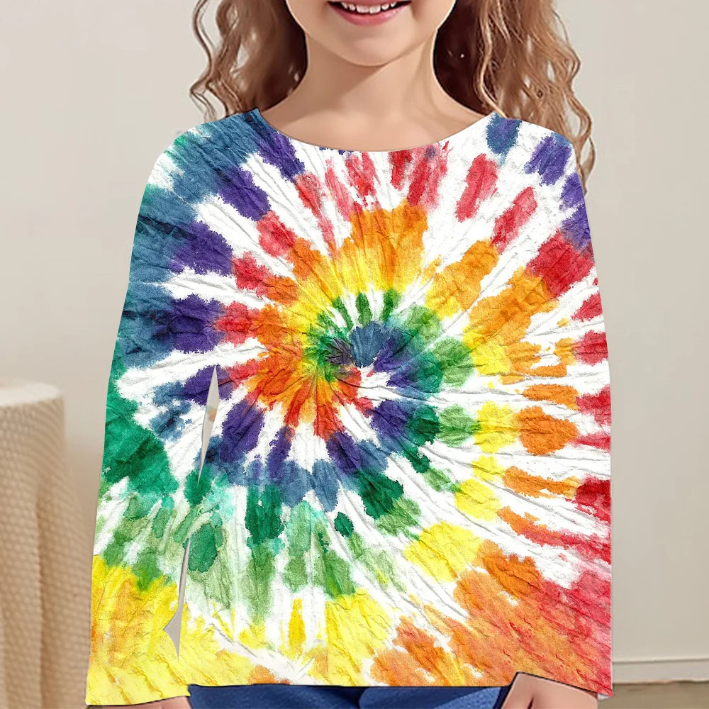 

Children's Clothing Girl T-Shirts Short Sleeve Child T-Shirt Beautiful Tie-Dye Print Casual Kids Summer Clothes Girl O-Neck Tops