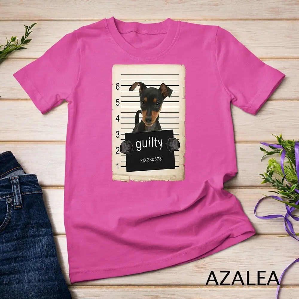 Miniature Doberman pinscher Dog mug shot bad dog Unisex T-shirt