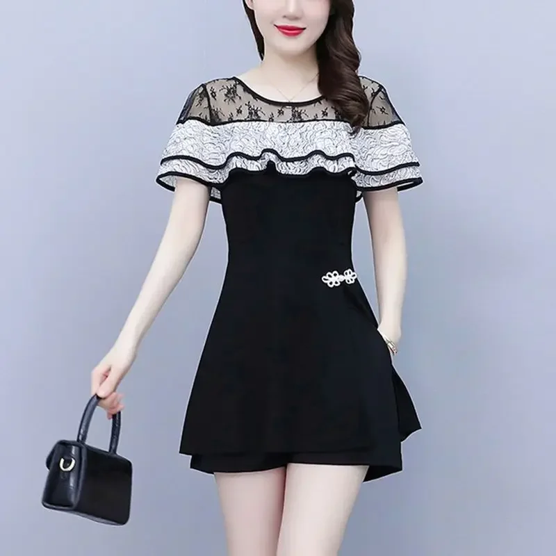 Office Lady Shorts Suits Woman Vintage Short Sleeve Shirt And Short Pants Suit Two Piece Set Female Casual Outfit Ladies A337