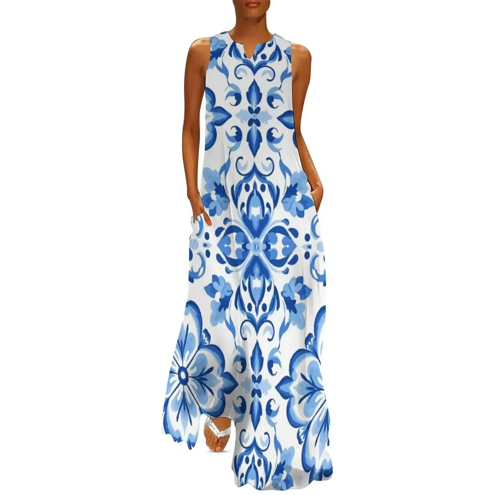 

Blue Portuguese Tile Long Dress Women's summer suit Casual dresses ceremony dresses dress women summer 2025 Dress