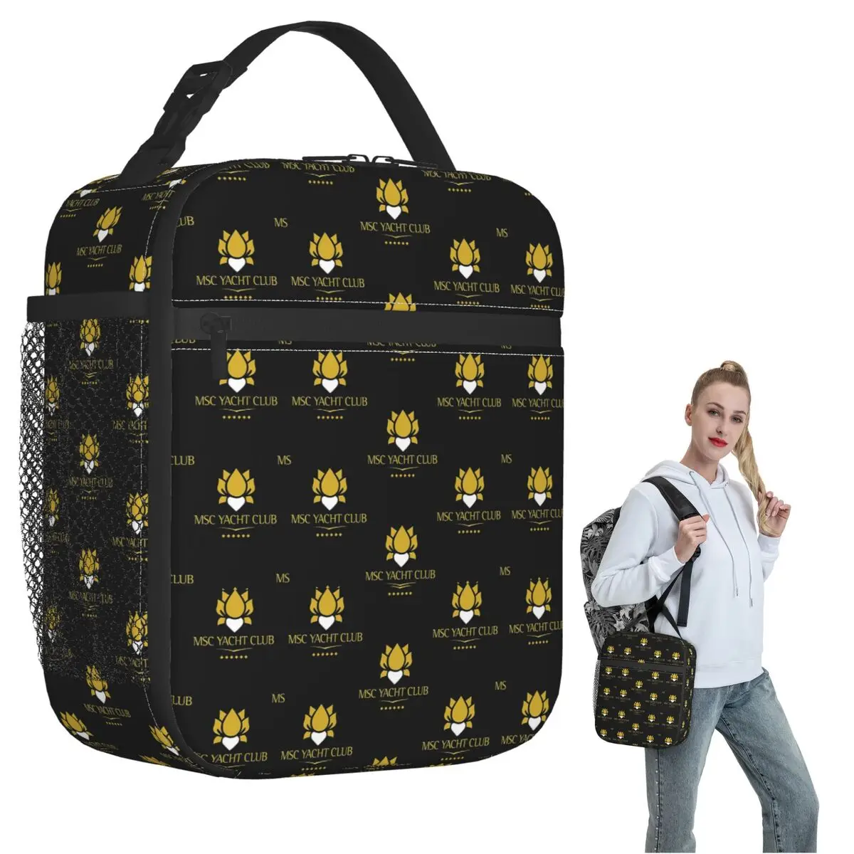 MSC Yacht Club Logo Design Cap Insulated Lunch Bag for Women Kids Portable Food Boxes Thermal Lunch Box Tote