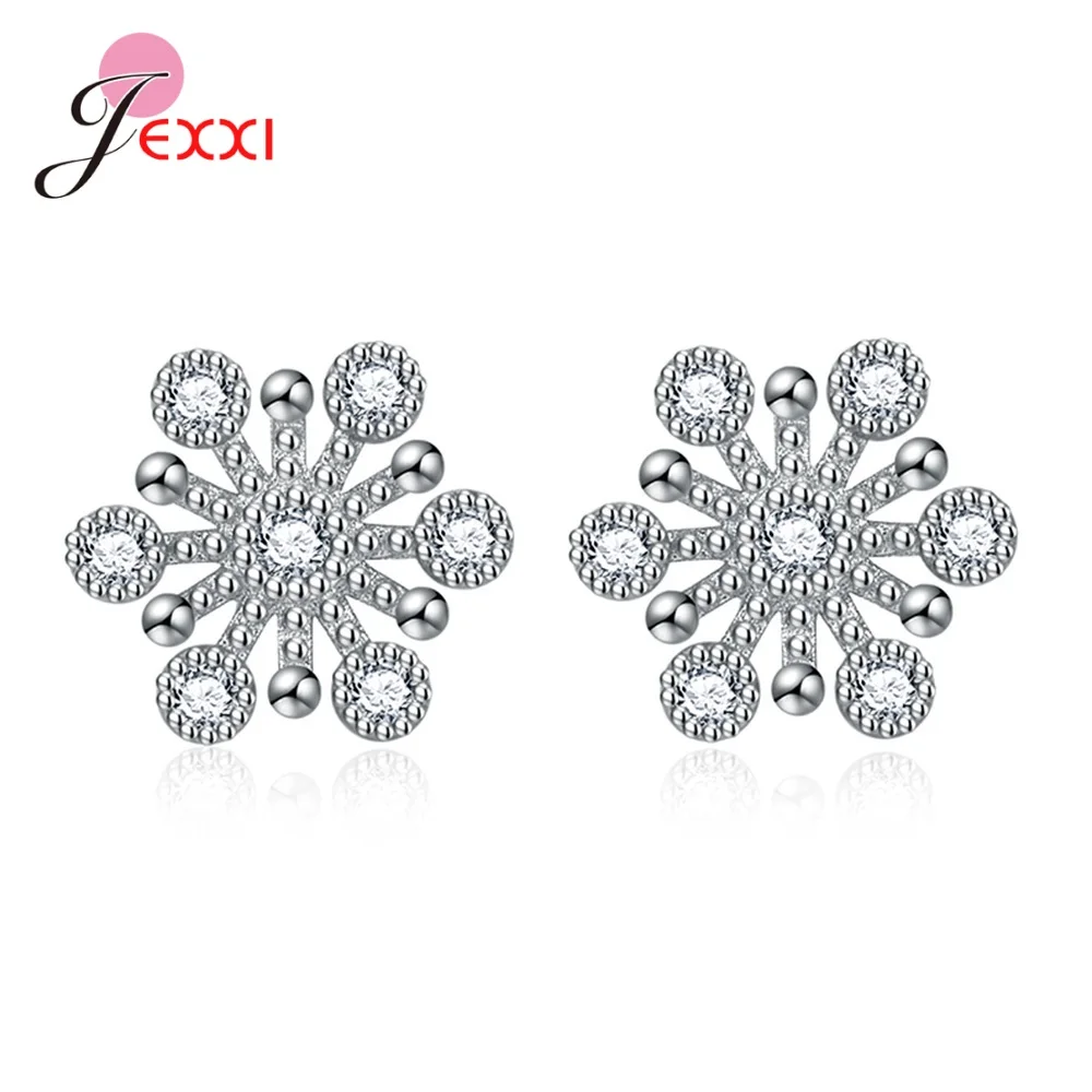 Genuine 925 Sterling Silver Snowflake Pattern Stud Earring For Women Daily Accessory Fashion Ear Pin Fine Jewelry Girls Gift