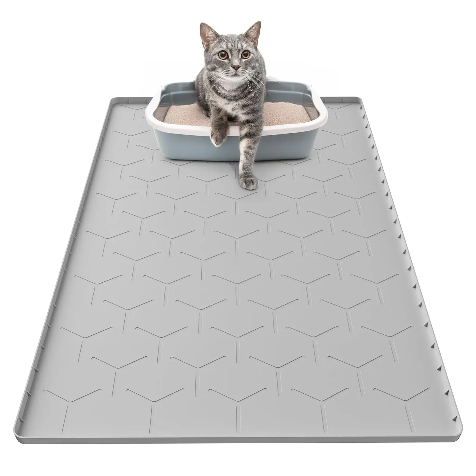 

Cat Mat for Litter Box, Large 34" X 22" Cat Litter Mat, Waterproof Silicone Pad for Floor, Gray