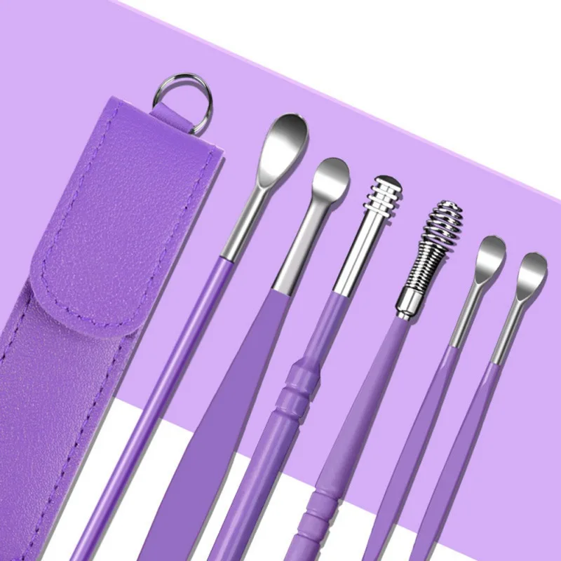 6Pcs/Set Stainless Steel Ear Wax Removal Kit Pick Tools Comfortable With Storage Bag Ear Cleaning Family Application Safe Health