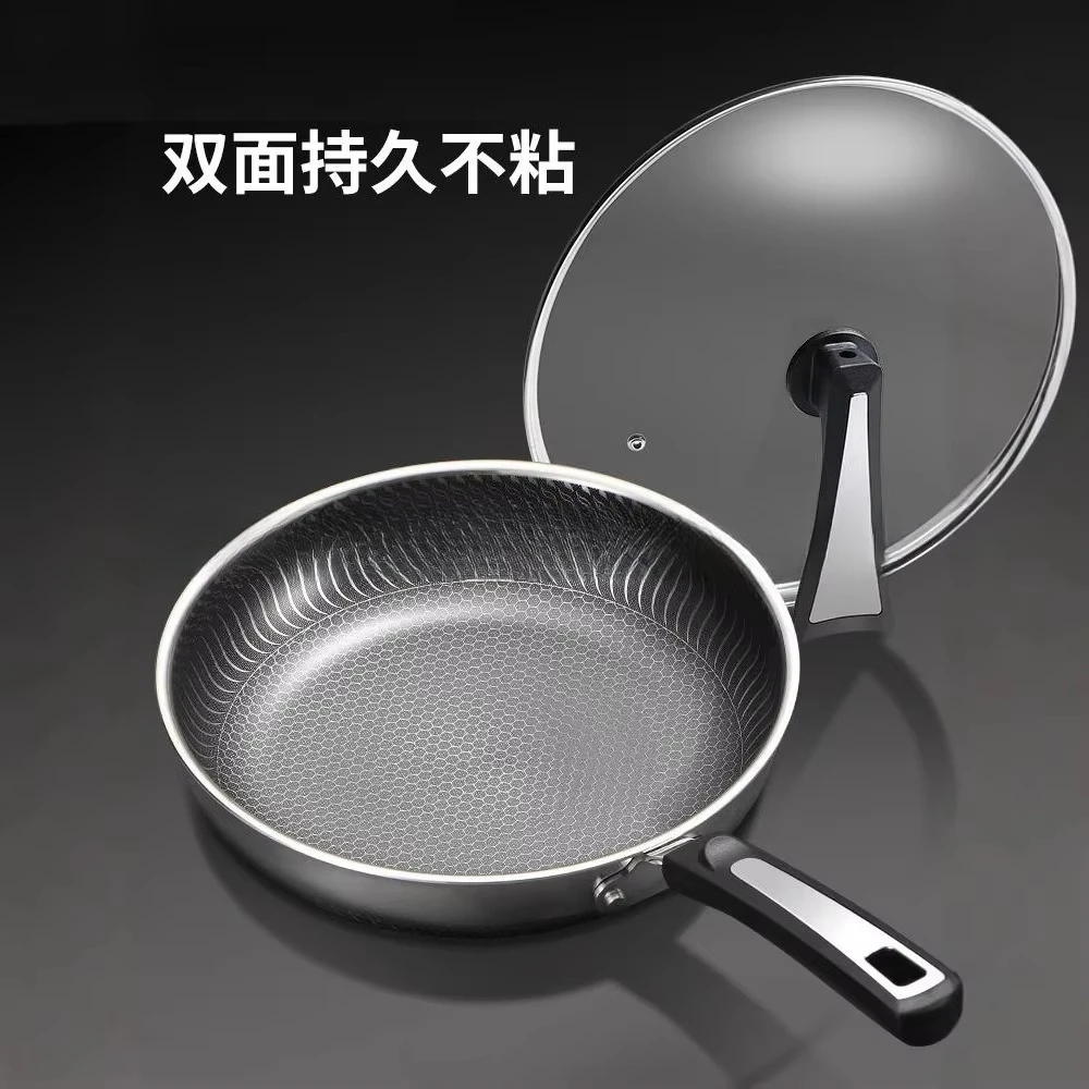 a5+ new 316  steel flat bottom deep frying pan honeycomb non-stick pan household steak frying pan omelette artifact