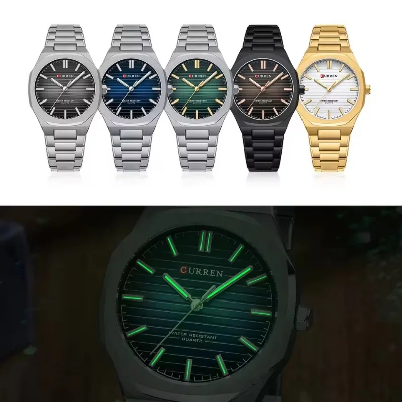 CURREN 8456 Orologio da uomo d'affari alla moda al quarzo cinturino in acciaio luminoso impermeabile per orologio da uomo casual di lusso regalo