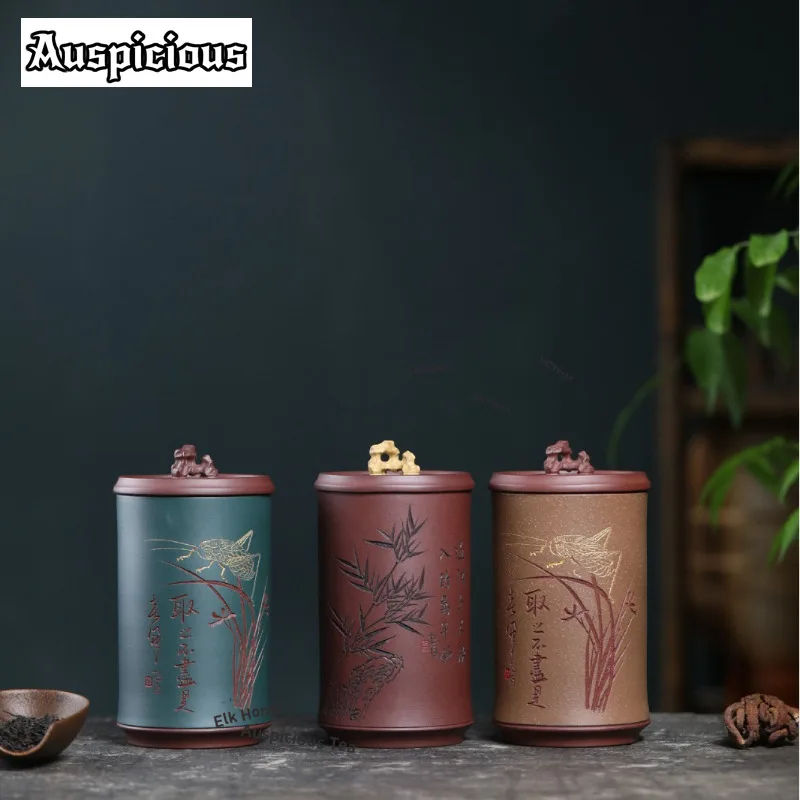 ZAEYORIA Handmade Yixing Purple Clay Tea Box Organizer Moisture-proof Traditional Storage Tank Containers Tea Caddy Tea Ceremony