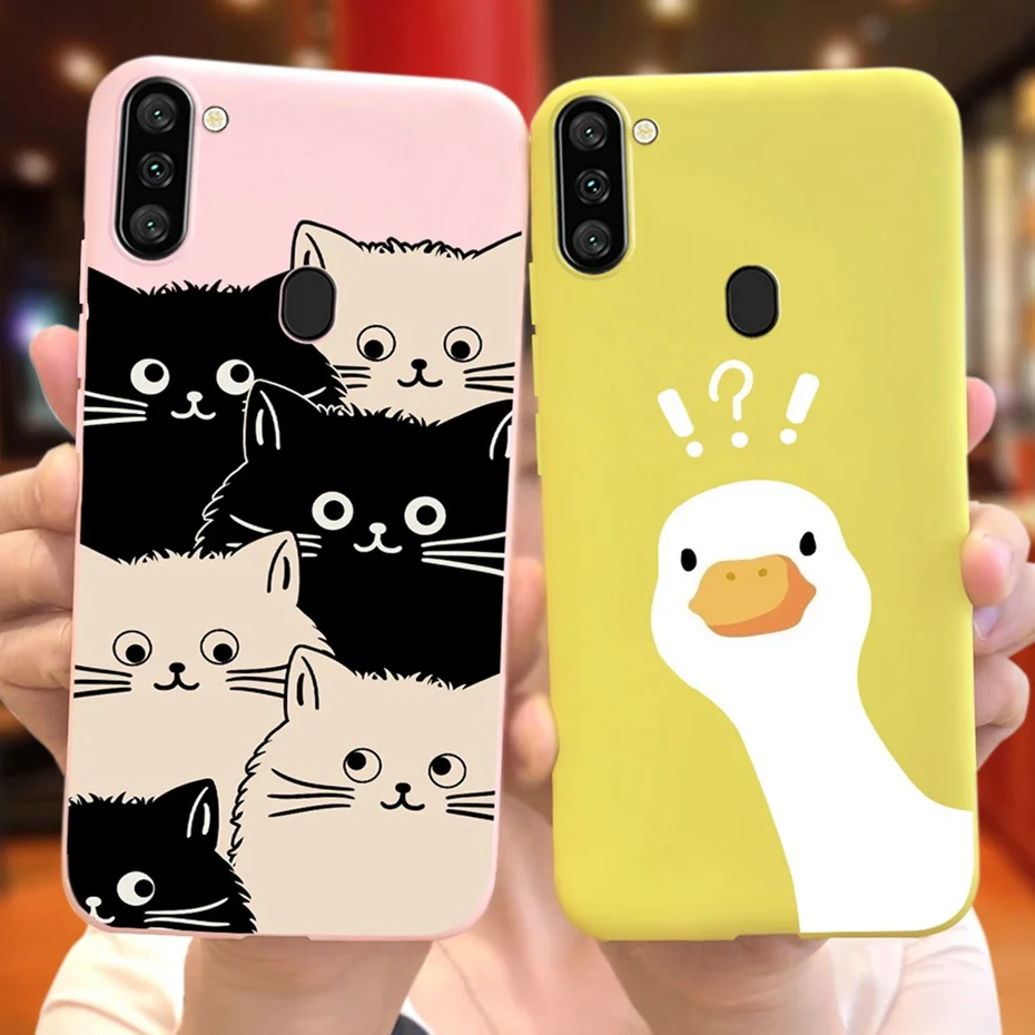 For Samsung Galaxy A11 M11 Cute Animals Cartoon Phone Case For Samsung A11 M11 A115F M115F Candy Color Soft Silicon Back Cover