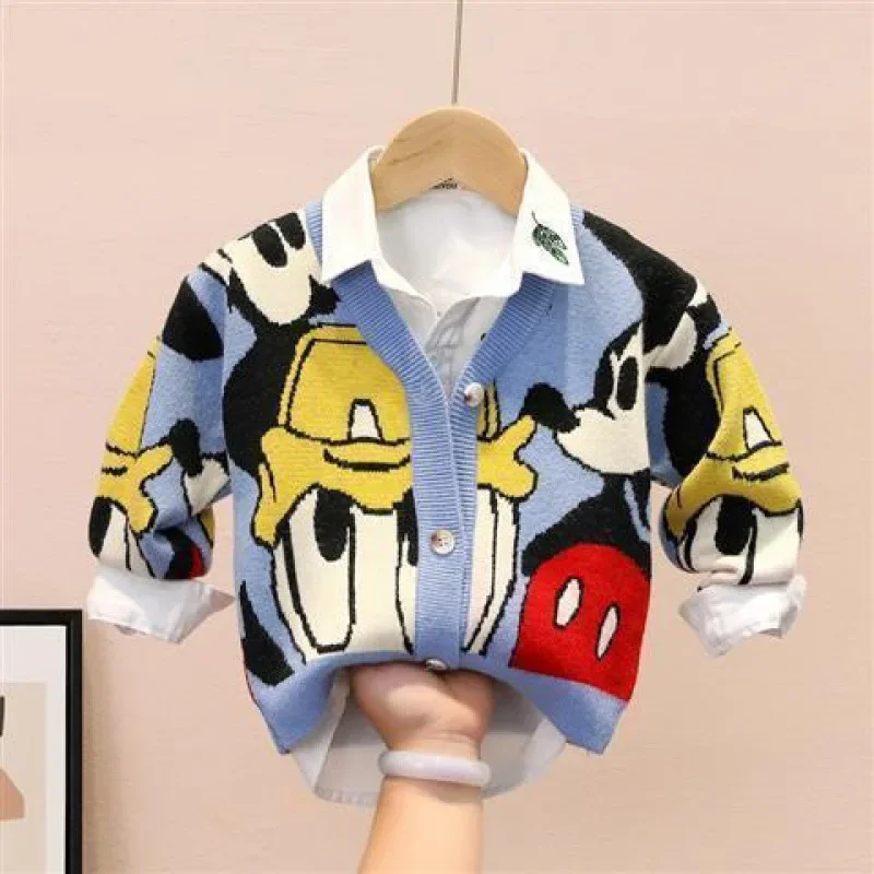 Disney Knitted Cardigan Japanese Donald Cartoon Sweaters for Kids Coat Female Autumn and Winter Loose Wild Thicken Kawaii Tops