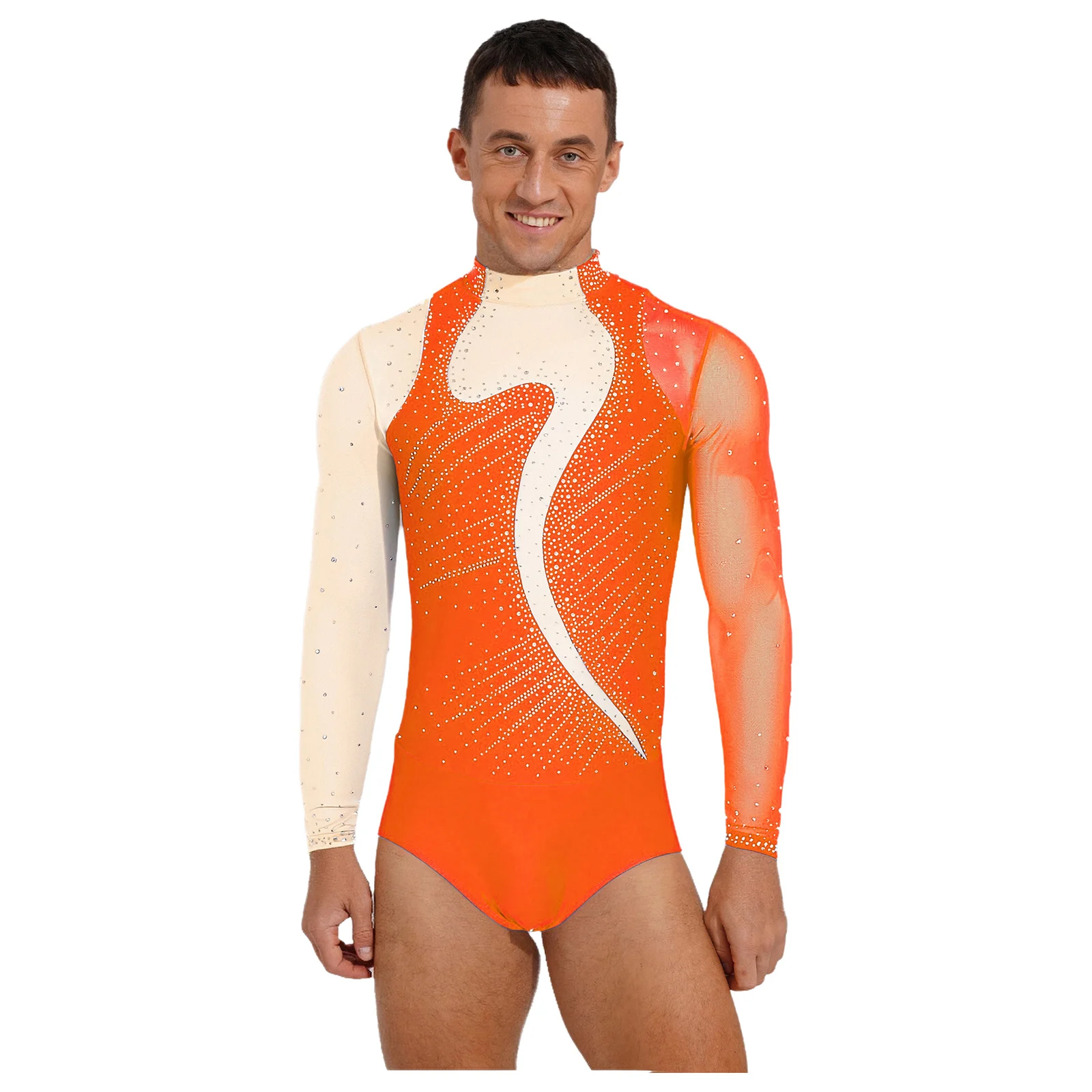 Herren-Overall mit glänzenden Strasssteinen, für Gymnastik, künstlerisch, Eiskunstlauf, Ballett, lateinamerikanischer Tanz, Performance-Kostüm, Reißverschluss, Schritt, Trainingsoverall – Detail 8