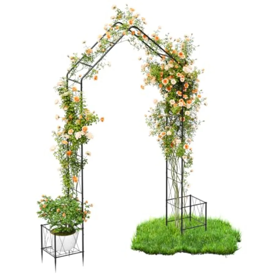 

Metal Garden Arch Trellis for Climbing Plants Outdoor 8.2 Ft Garden Arbor with Planter Boxes Wedding Arches for Ceremony Hallow