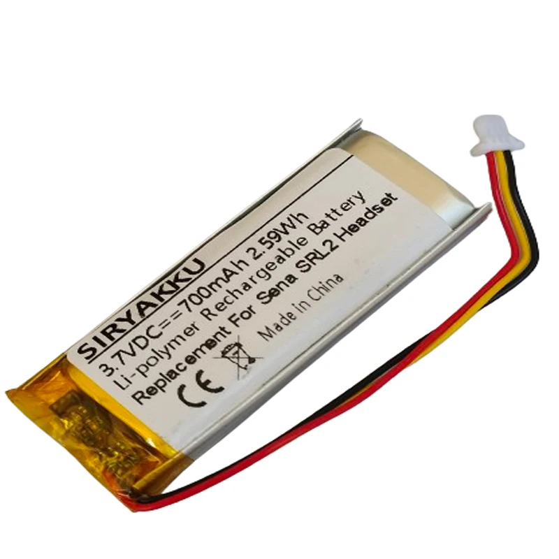 Bateria Li-Polímero Recarregável, Fit para Sena SRL2 Bluetooth Headset e Capacete, 3.7V, 700mAh, Novo