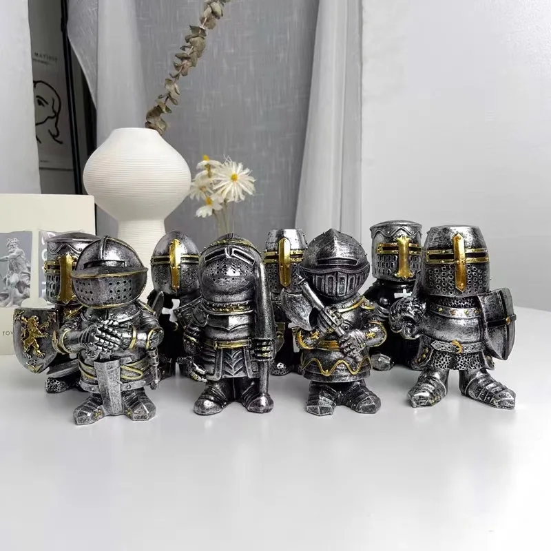 Resin Royal Knight Crusades Knight Sculpture Retro Armor Knight Statue Model Home Office Room Desk Decoration Accessories Gifts