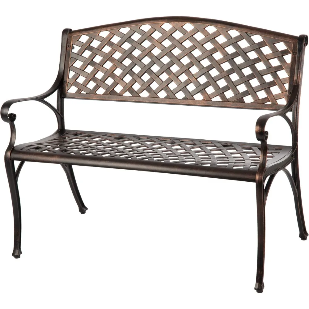 Patio Sense 61491 Patio Bench Cast Aluminum Lightweight Sturdy Bench Perfect for Relaxing Pause in Garden, Backyard Patio