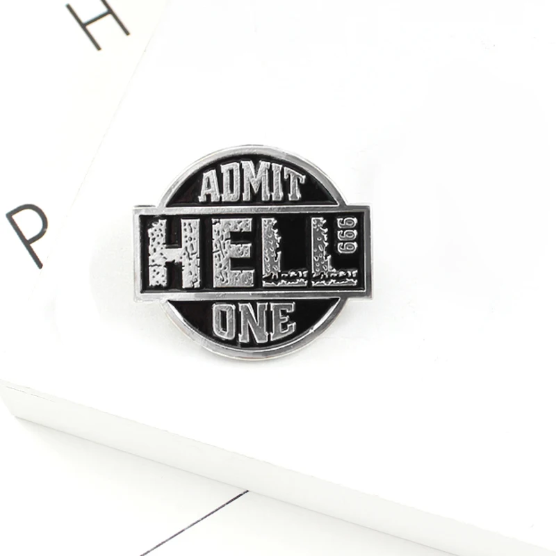 Retro Red Black Ticket Round Symbol Badge ADMIT HELL ONE Movie Hell Tickets Cool Brooch Backpack Leather Enamel Pin Friends Gift