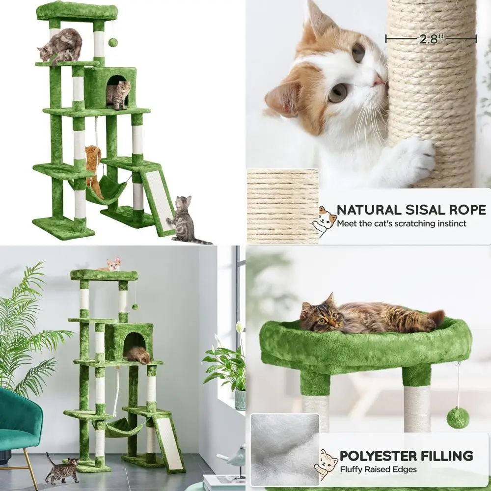 

Многоуровневая кошачья башня высотой 63 дюйма с сизалевыми когтеточками и кондомини для кошек, большая мебель для кошек для игр в помещении и R