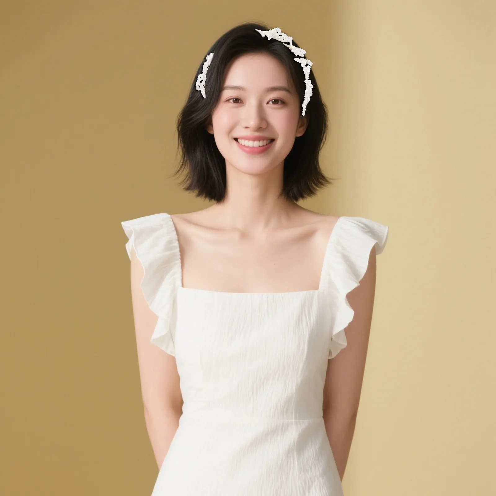 

Свадебный головной убор с 3D цветочным декором и имитацией жемчуга, удобный для ношения в течение всего дня, идеально подходит для невесты