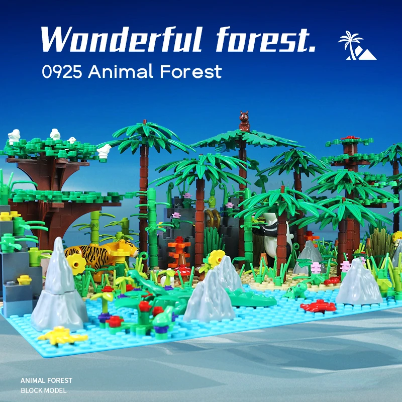 Jungle Wild Animals Building Blocks MOC Toys for Boys Kids Compatible City Forest Trees House Bricks Baseplate Kids Montessori