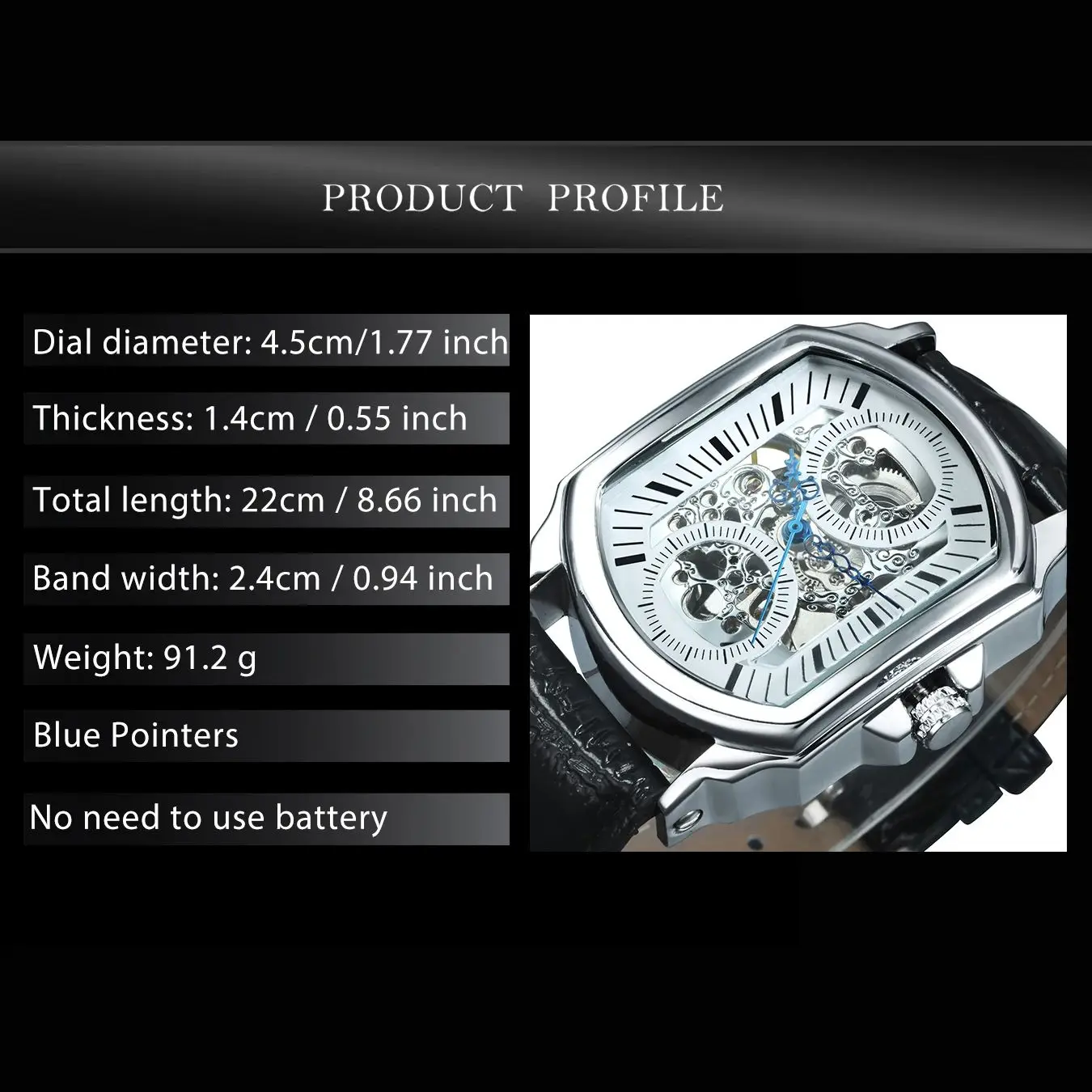 ساعات ميكانيكية للرجال من WINNER Business، مؤشرات زرقاء، هيكل عظمي غير منتظم، ساعة أوتوماتيكية للرجال، ساعة يد كاجوال بحزام جلدي #5