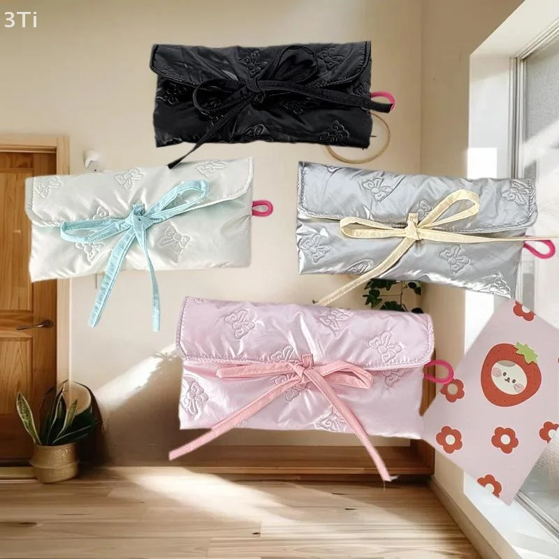 กระเป๋าใส่ดินสอแบบพับได้ทรงโบว์ลูกไม้สไตล์ INS น่ารัก ความจุเยอะ ใช้ได้หลากหลาย ใส่เหรียญ ใส่บัตร ใส่เครื่องเขียน