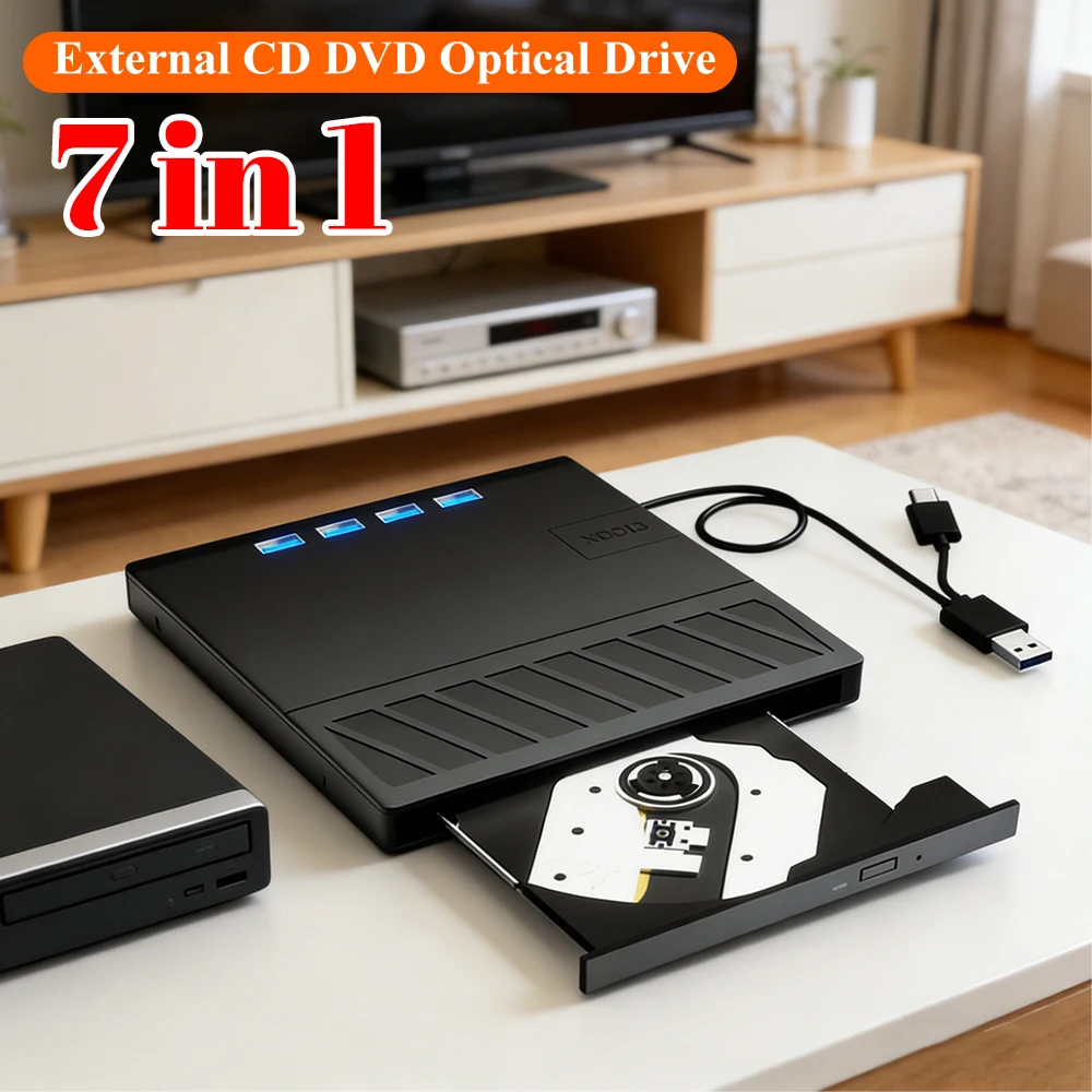 

Внешний оптический привод 7-в-1 USB 3.0 Type-C с функциями CD/DVD RW, портами SD/TF, портативный CD/DVD-плеер, многофункциональный привод для ноутбуков и ПК