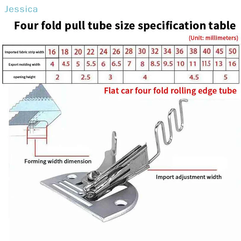♥ Flacher Auto-Nähfuß mit vier Falten und rollender Kante – verstellbare Breite für 16–45 mm Stoffstreifen