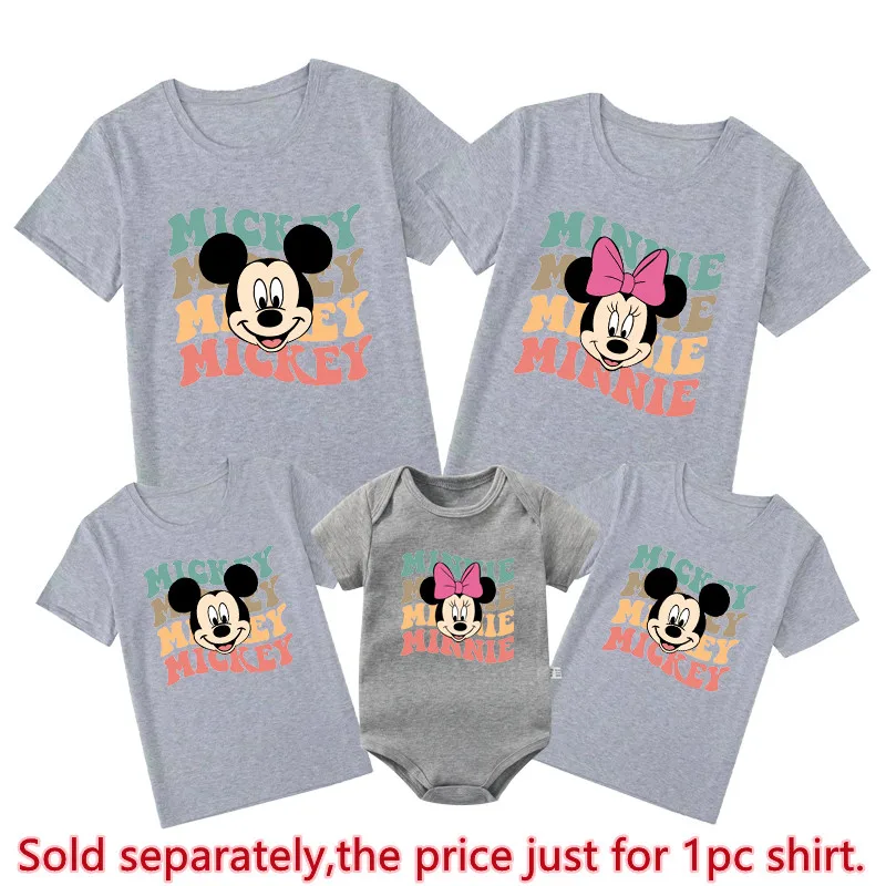 Vintage Mickey Minnie Mouse Shirt Funny Disney Family Matching Outfits Cotton Family Look Clothes Matching Brother Sister Tshirt