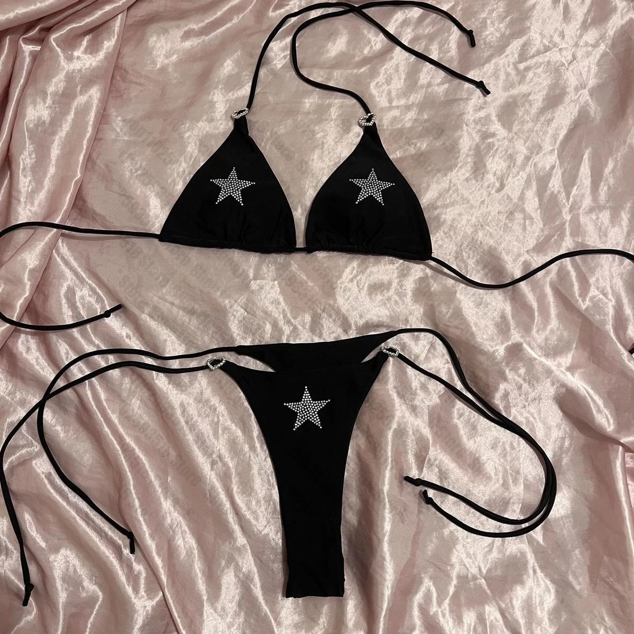 Bikini Sexy con forma de estrella y diamantes de imitación, Bikini Kawaii, Bikini gótico y2k, traje de baño gótico, ropa de playa para vacaciones de verano, conjuntos de sujetador y bragas