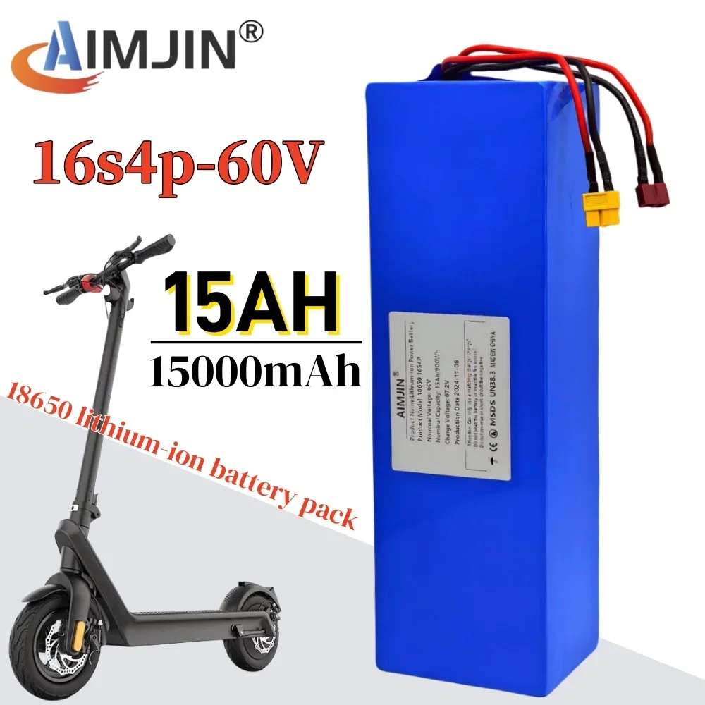 

New 60V 16S4P 15000mAh 2500W High-power 18650 Lithium-Ion Battery Pack for Motorcycle, Scooter, Bicycle Built-in BMS