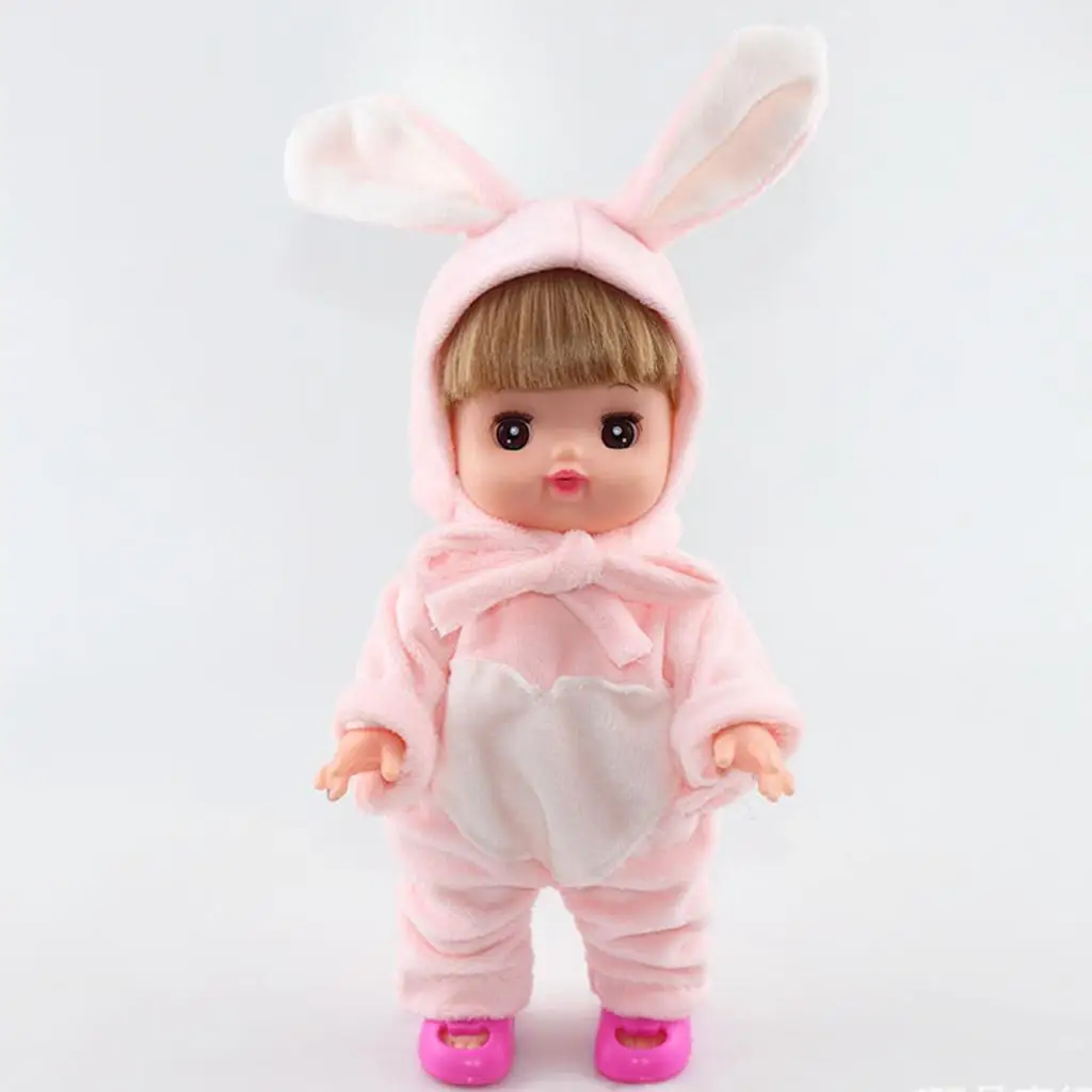 2pcs Lovely Plush Jumpsuit Hat Suit for 25cm Mellchan Baby Doll Accessories Pink