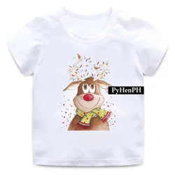 Happy Christmas Tshirt Fashion Christmas Moose Print T-shirt Short Sleeve Baby Clothes for Children