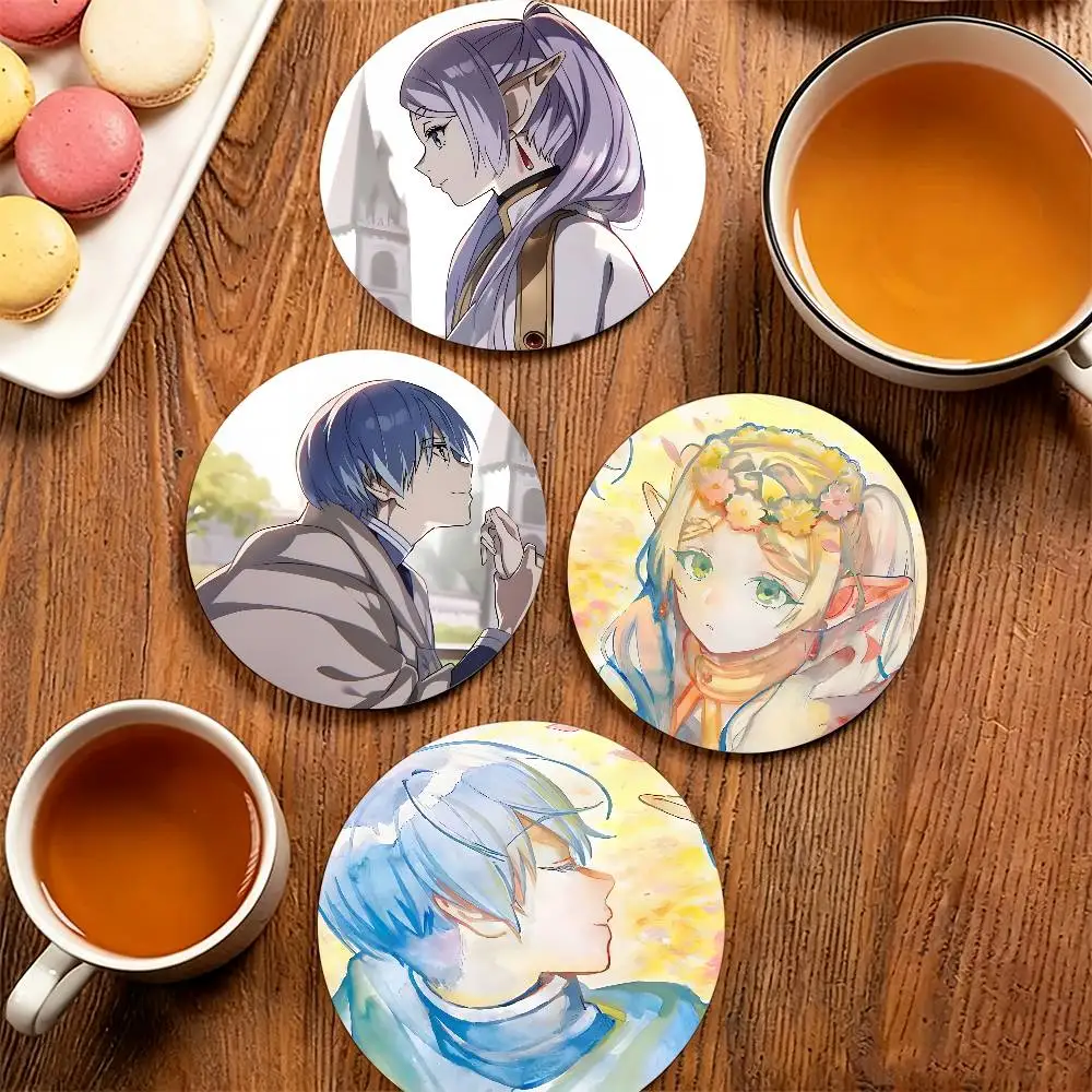 Himmel and F-Frieren Couple profile pictures Wooden Cup Mat Cappuccino Vodka Juice Water Coaster for Flower Shop