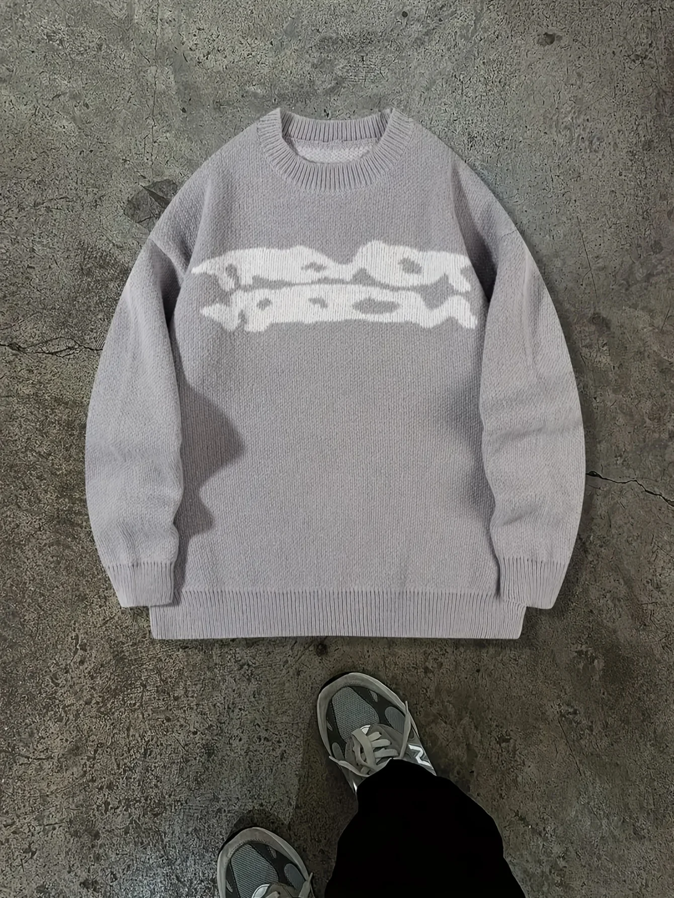 

LVLAEA Irregular Pattern Jacquard Men Autumn Winter Streetwear Long Sleeve Round Neck Loose Breathable Y2K Knitting Pullover for