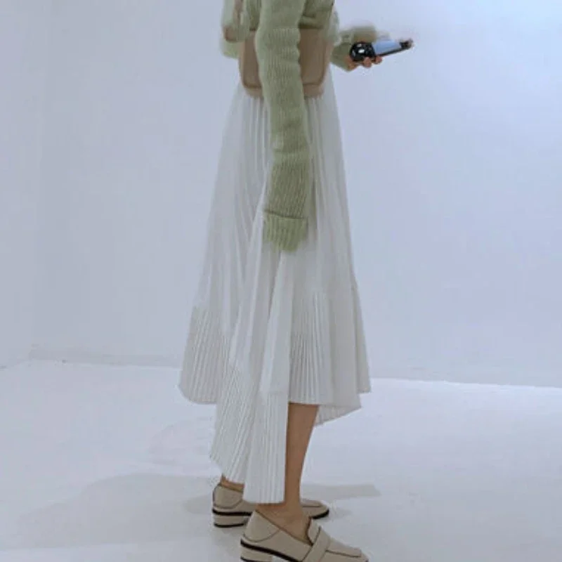 Irregular Skirts Women Midi Elastic Waist Vintage Streetwear Spring Elegant Korean Style Simple All-match Casual Holiday Daily
