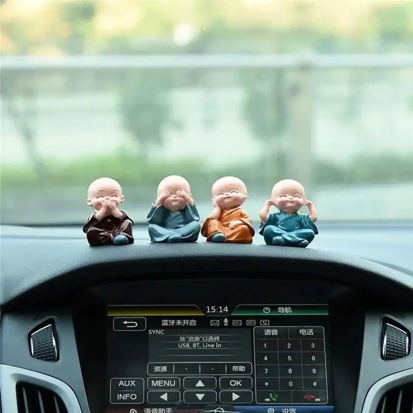4 Pcs Resin Little Monk Sculptures Cute Buddha Statues Creative Buddha Dolls Table Car Decoration Handmade Crafts Birthday Gift