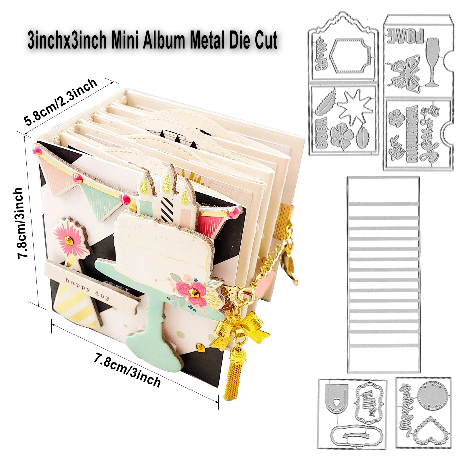 Alinacutle 3inch Mini Album Metal Die Cut Cutting Dies Photo Memory Scrapbooking Paper Craft Handmade Card Art Cutter Template