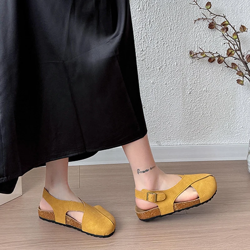 Flache Sandalen-Pantoletten für Damen, Cloud Flip-Flops, Strand- und Haus-Schuhe, Plateau-Vintage-Slides, Retro-Outdoor-Sandalen aus PU-Leder im Römischen Stil