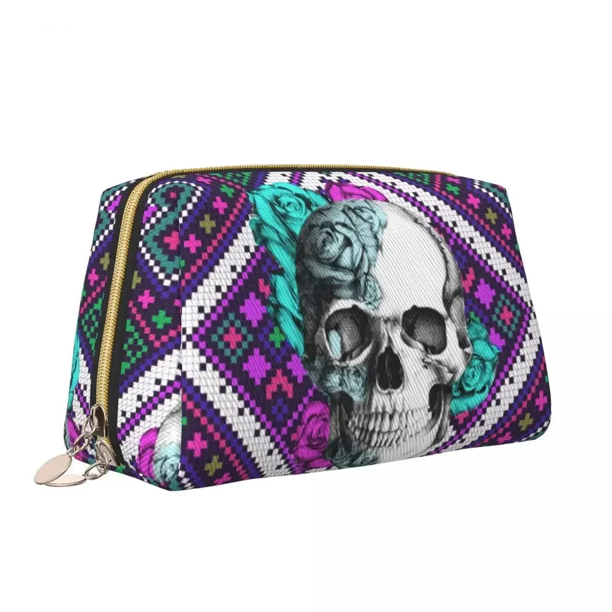 Day Of The Dead Skull Flower Makeup Bag for Women Travel Cosmetic Organizer Cute Storage Toiletry Bags