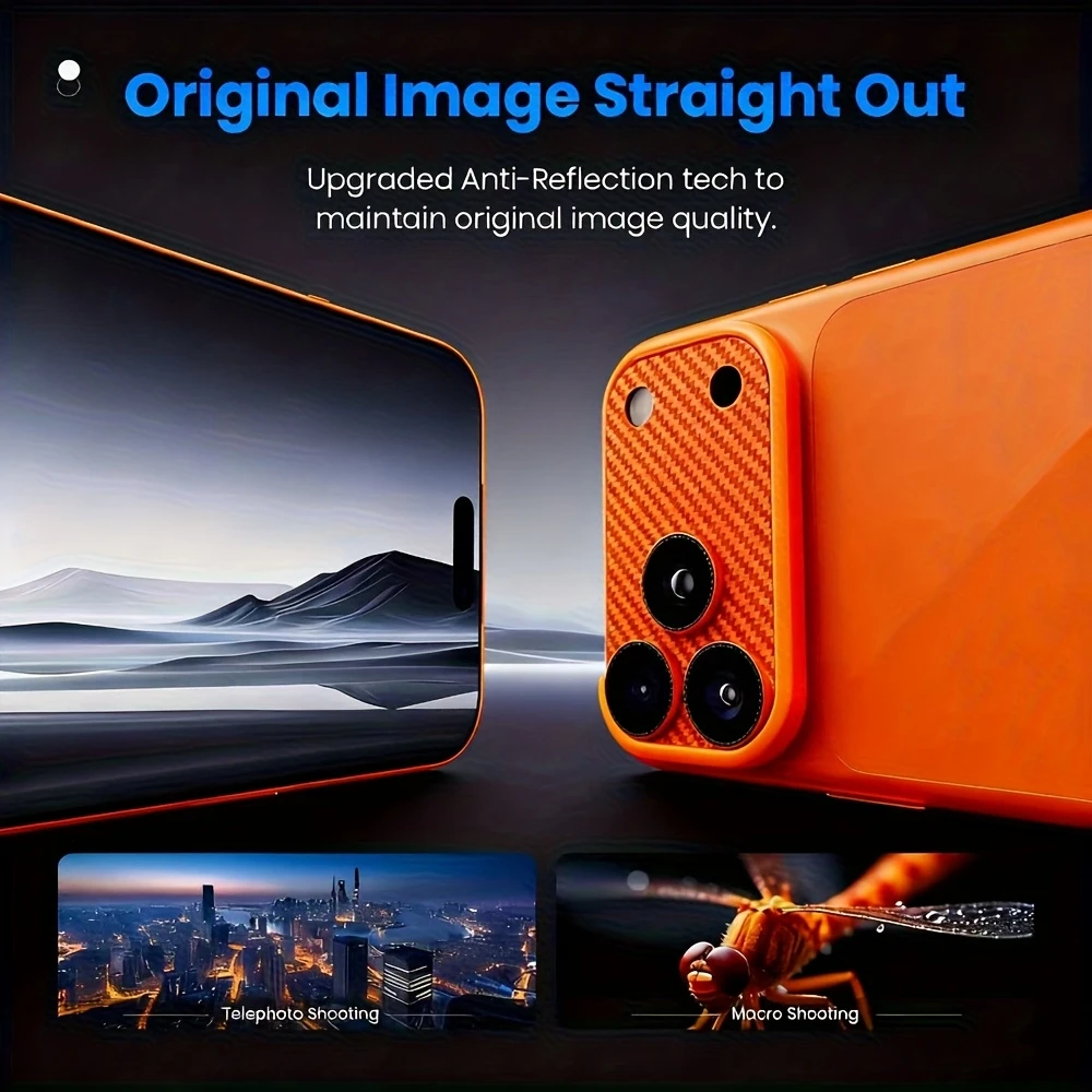NNBILI 1개 오리지널 럭셔리 카본 파이버 텍스처 메탈 카메라 렌즈 보호기 강화유리 아이폰 17프로 맥스 17 프로에 적합