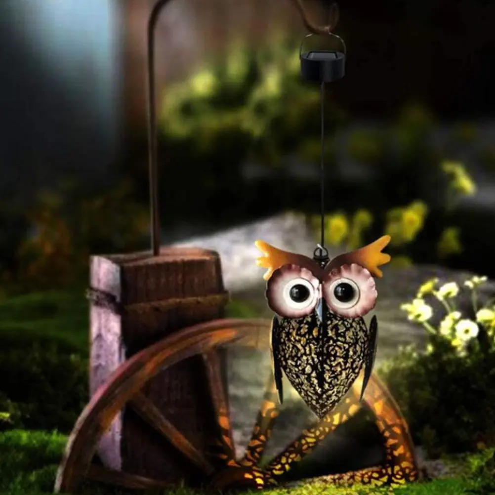 Owl Shape Solar Lights Pendant Hanging LED Decoration Retro Decorative Lamp Iron Hollow