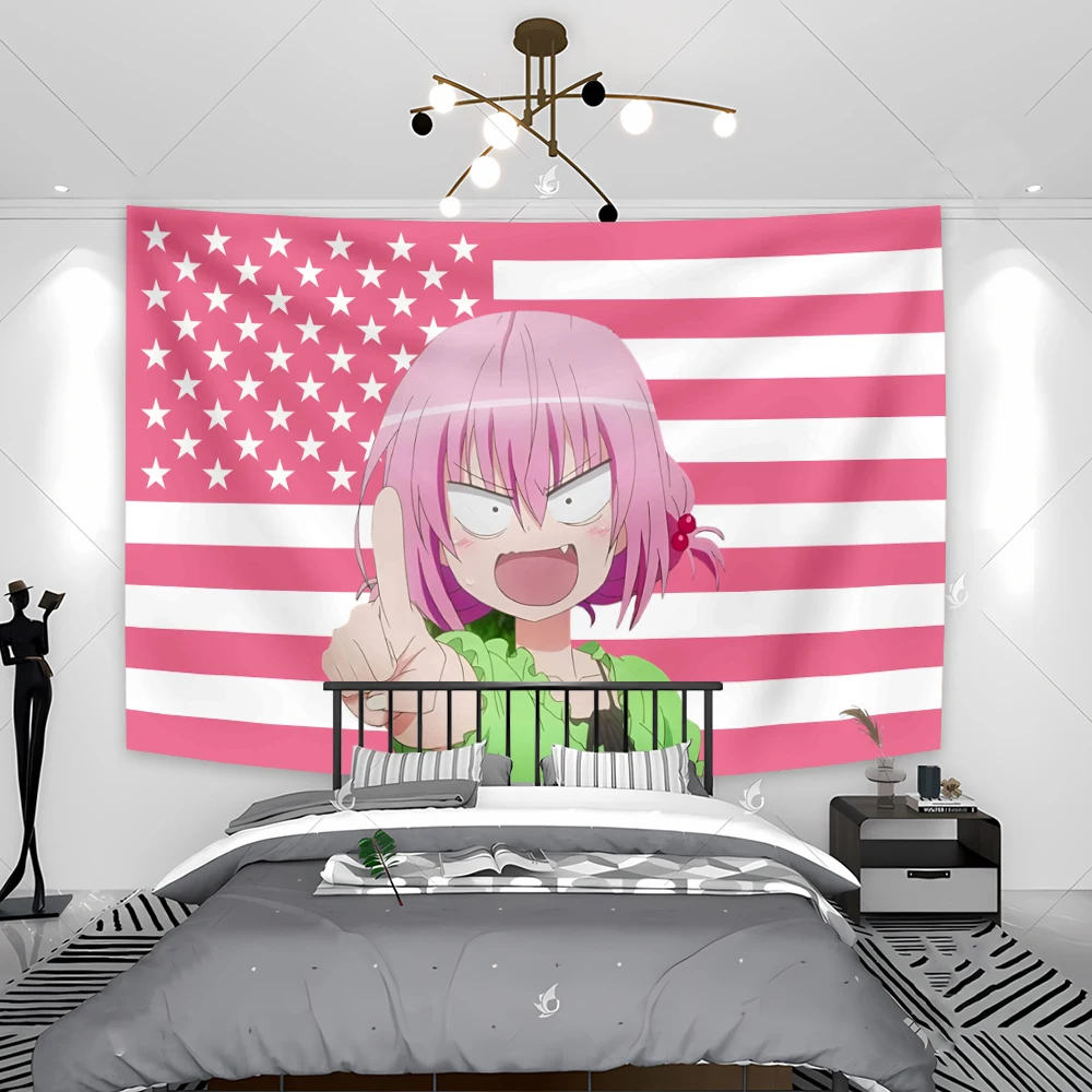 90x150cm Love Troubles Pink Kawaii Flags Animated Art Posters Tapestry Aesthetic Home Decor Cute Gift Banner