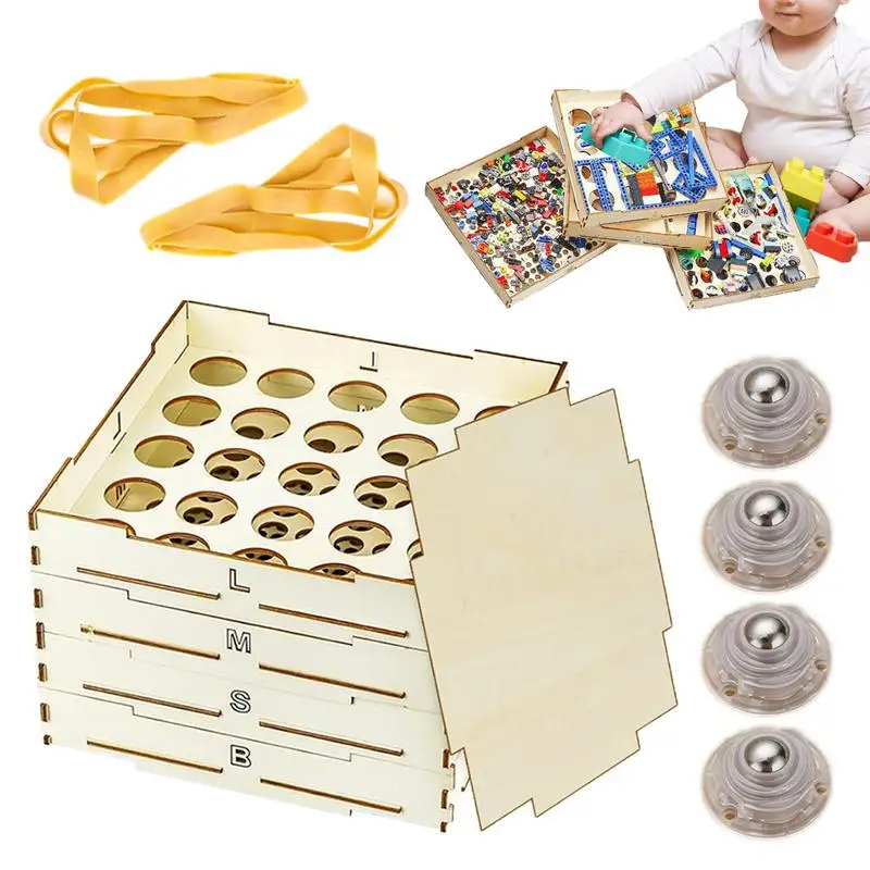 Brick Sorter 4 Tray Blocks Storage Sorter 3 Different Size Wooden Sorter For Building Block Lovers Girls Boys Teens And Adults