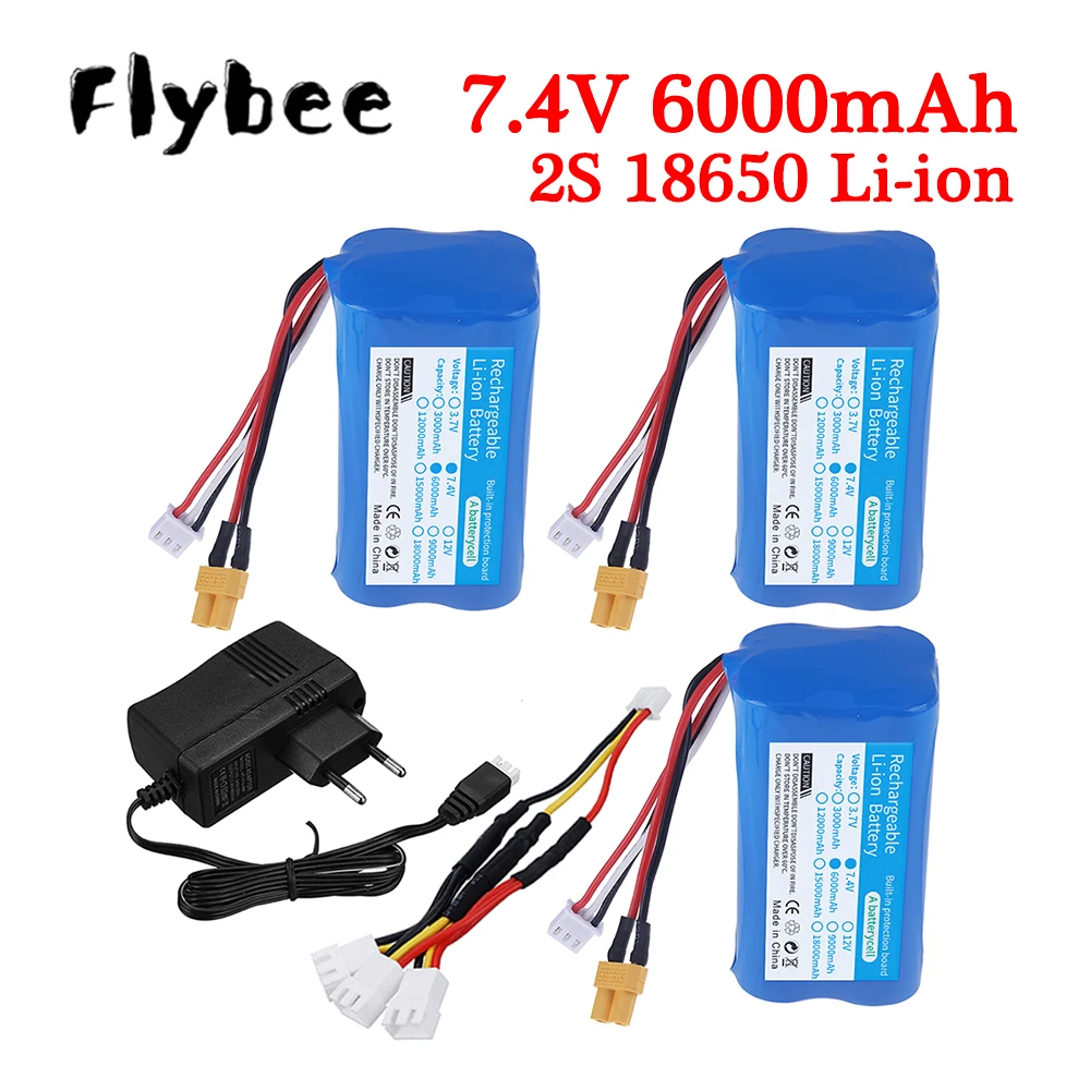 (XT30 Plug) 7.4V 6000mAh Rechargeable Battery 18650 Lithium Ion Battery For Remote Control Off-road Racing Car Backup Battery