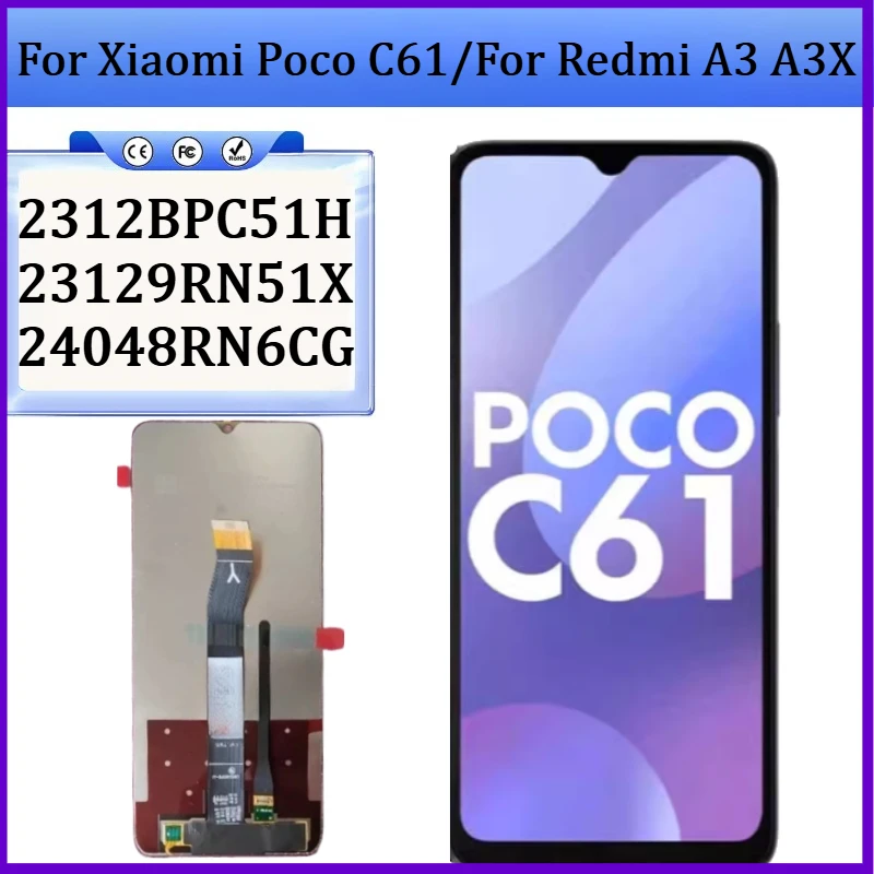 

New TFT For Xiaomi Poco C61 2312BPC51H Display Touch Screen Replacement Digitizer Assembly for Redmi A3 A3Ⅹ 23129RN51X LCD