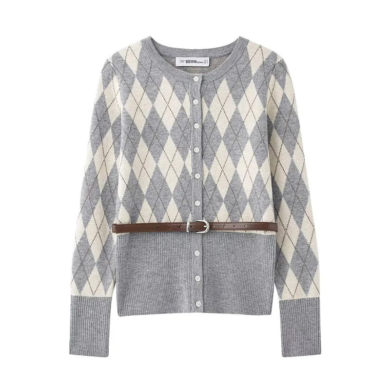 HH Herbst Frauen Mode Oansatz Gestrickte Langarm Mantel Diamant Muster Mit Gürtel Schmücken Strickjacke + Split Saum Hüfte Midi rock 4