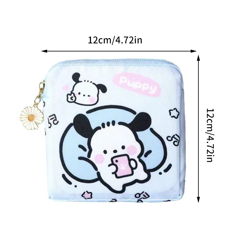 Kawaii Hello Kitty Sanitary Napkin Storage Bag Cartoon Pochacco Travel Portable Makeup Bags Coin Purse Lipstick Earphone Bags