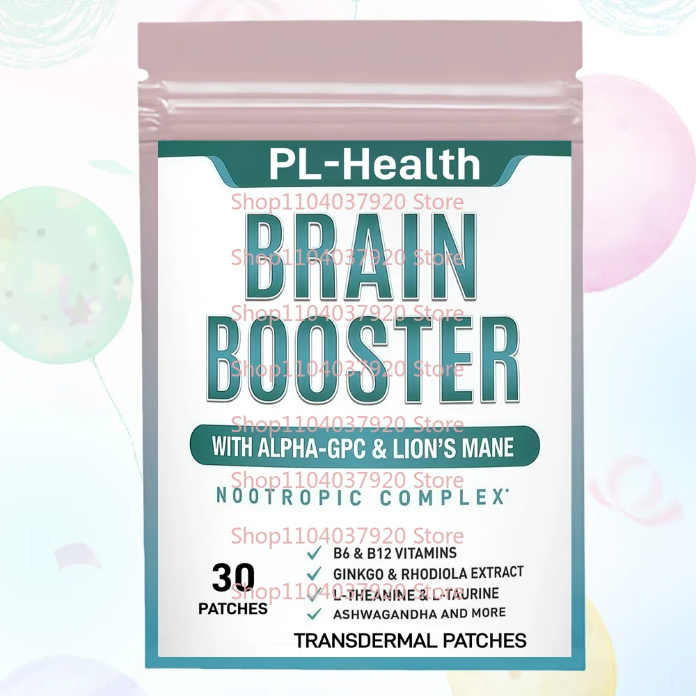 

30 трансдермальных пластырей Brain Booster Nootropic с Alpha-GPC - поддержка работы мозга для памяти, концентрации и ясности ума