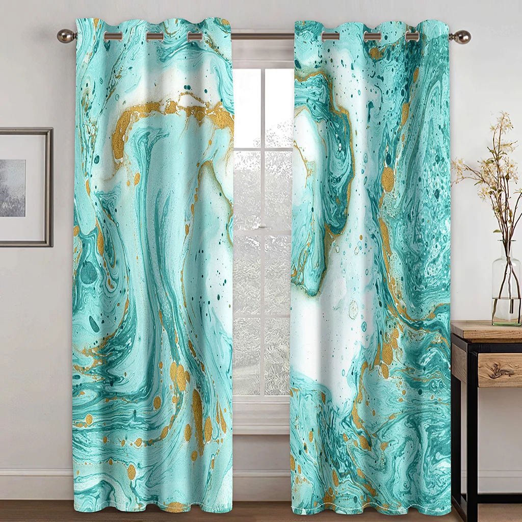 Cheap Custom Abstract Blue Marble Modern Thick Two Windows Curtains for Living Room Bedroom Decor 2 Pcs