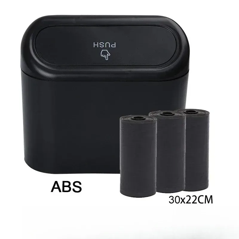 

Mini handheld car trash can+10 roll garbage bags, with a trash can hanging by the door
